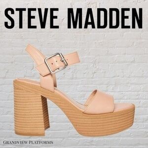 MADDEN GIRL Grandview Nude Stacked Wood Platform Vegan Leather Sandals-10M/NWT